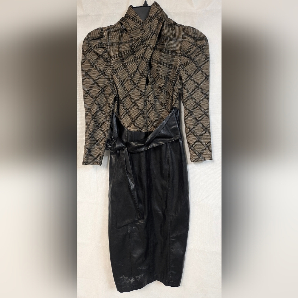New York & Company Black and Tan Plaid Dress